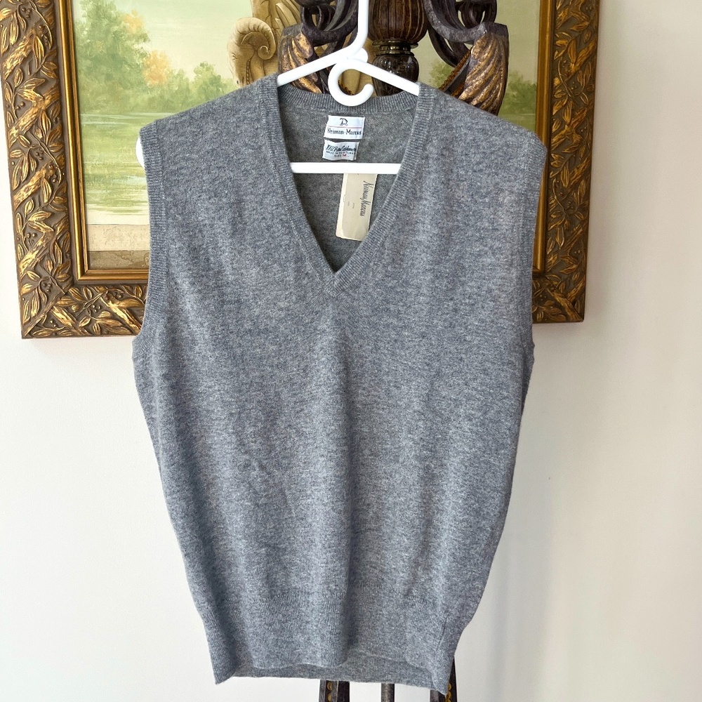 Vintage Neiman Marcus Mens Gray Pure Scottish Cashmere Sweater Vest Medium